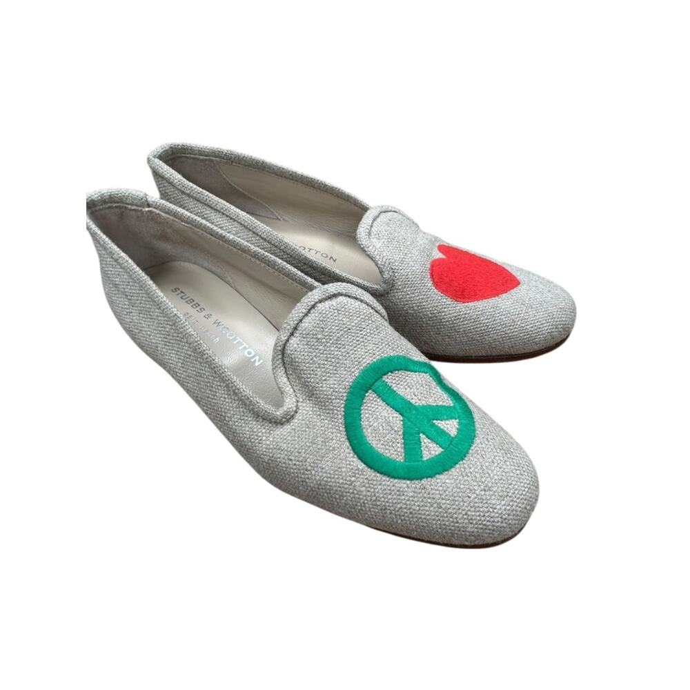 Stubbs & Wootton Slip On Loafer Flat Love Peace Size 8 Heart Peace Sign - Picture 2 of 11